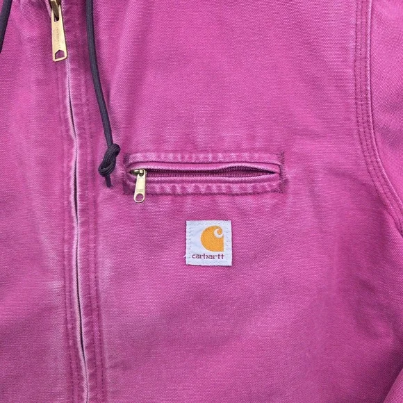 Carhartt WJ141 648 Sherpa Lined Hooded Jacket Raspberry Pink Womens Large 12/14 - Picture 3 of 14